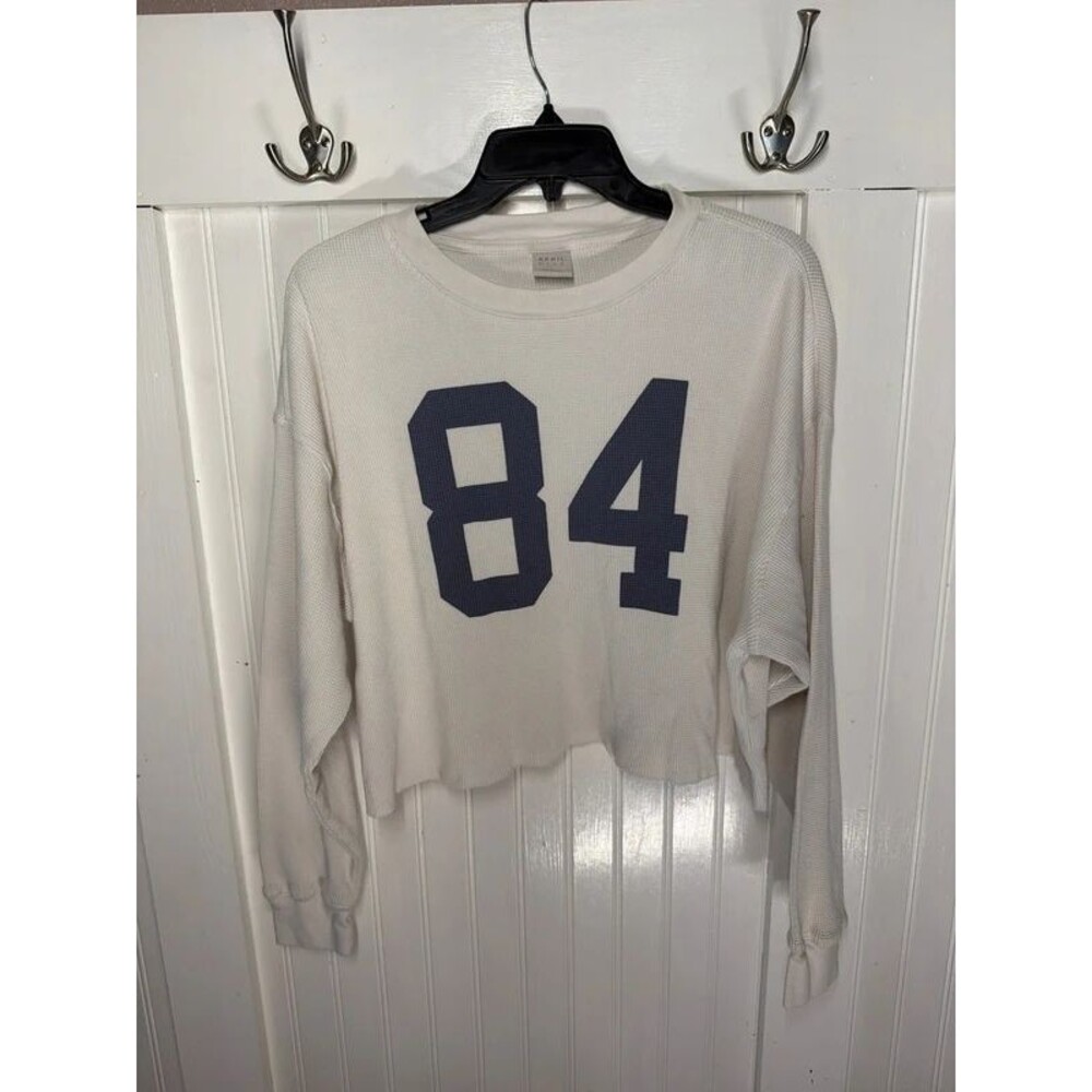 Cropped Flannel Shirt #84  women’s L April Kiss comfy lounge fall white navy